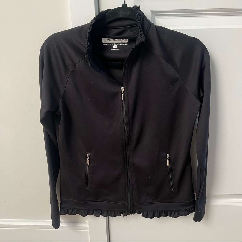 Women's Black Athletic Jacket with Ruffle Edges